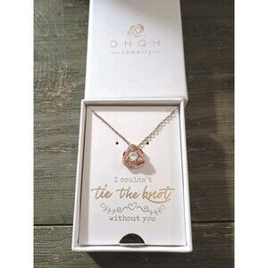 DHQH Jewelry CZ Rose Gold Tone Bridesmaid Maid Of Honor Knot Pendant Necklace